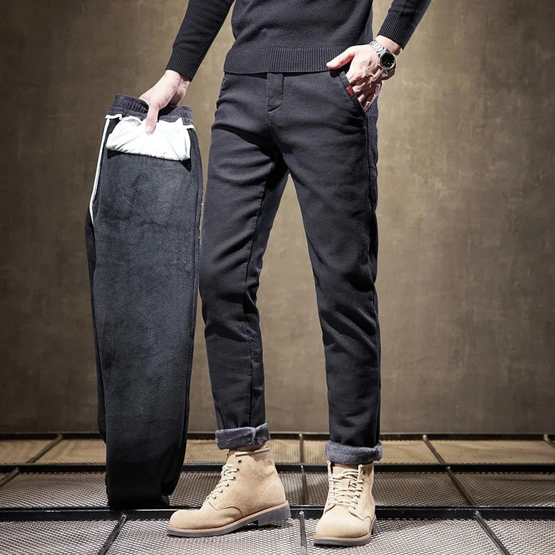 Men's Fleece-Lined Slim Fit Pants - Casual Cowboy Style - Black