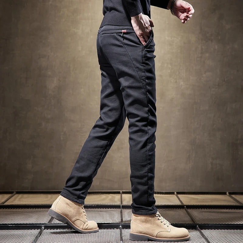 Men's Fleece-Lined Slim Fit Pants - Casual Cowboy Style