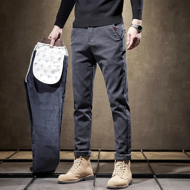 Men's Fleece-Lined Slim Fit Pants - Casual Cowboy Style - Grey