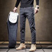 Men's Fleece-Lined Slim Fit Pants - Casual Cowboy Style - Grey