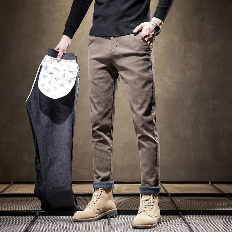 Men's Fleece-Lined Slim Fit Pants - Casual Cowboy Style - Khaki