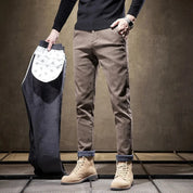 Men's Fleece-Lined Slim Fit Pants - Casual Cowboy Style - Khaki