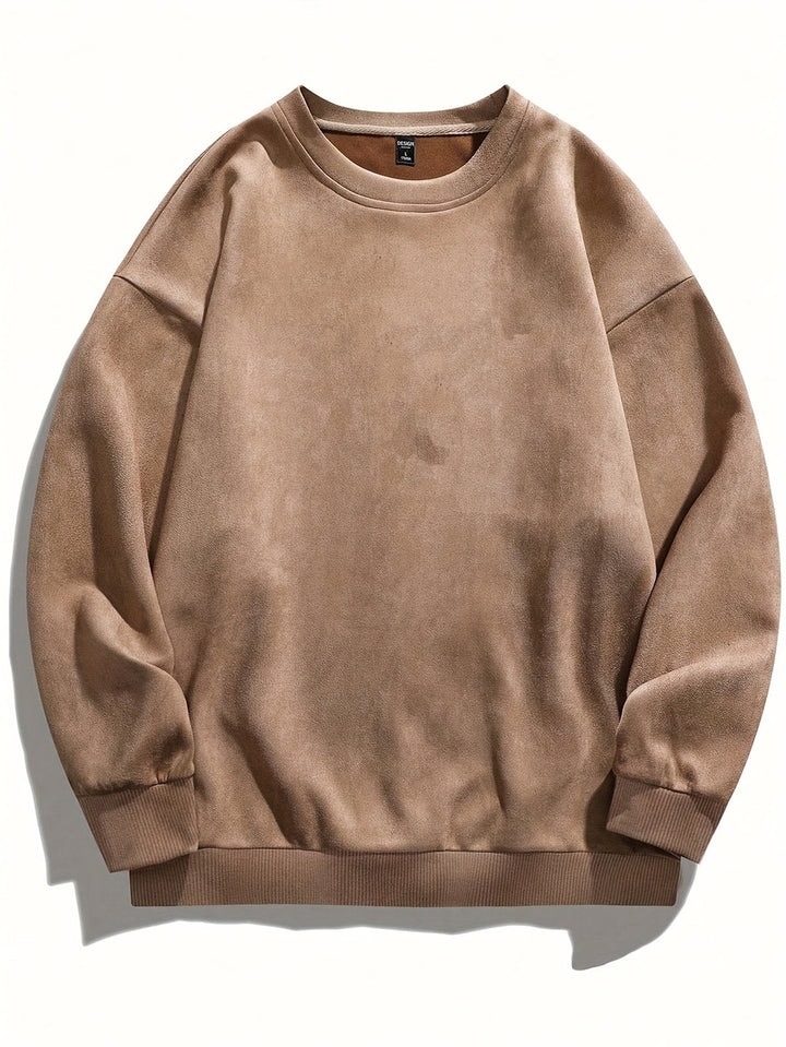 Men's Fleece Sweatshirt - Classic Crew Neck - Coffee