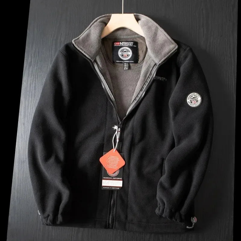 Men's Fleece Winter Jacket - Warm & Modern Fit - Black