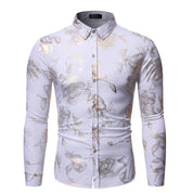 Men's Floral Print Long Sleeve Shirt - Party & Casual - White