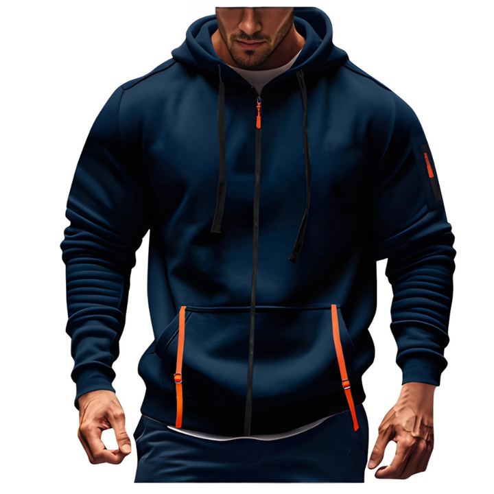 Men's Full-Zip Hoodie - Sporty Casual Sweater - Blue