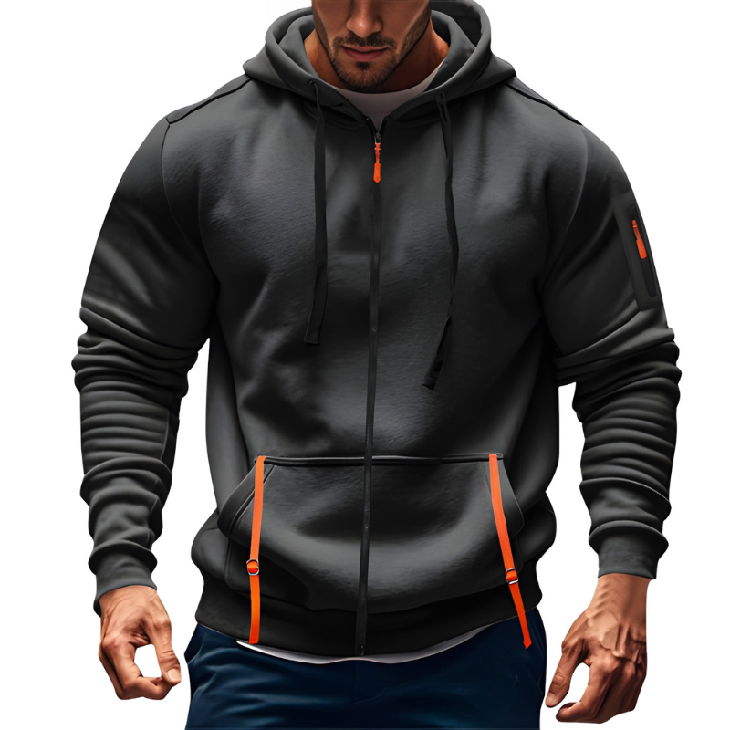 Men's Full-Zip Hoodie - Sporty Casual Sweater - Charcoal