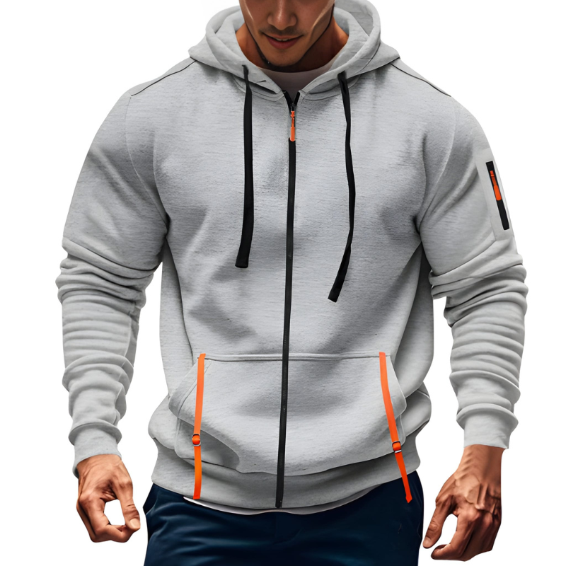 Men's Full-Zip Hoodie - Sporty Casual Sweater - Grey