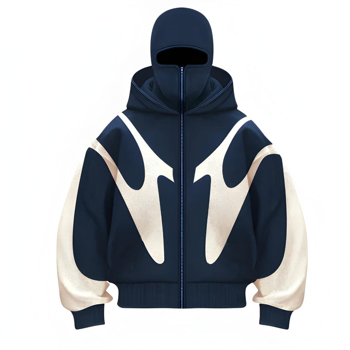 Men's Full-Zip Hoodie with Graphic Design - Modern Streetwear - Blue