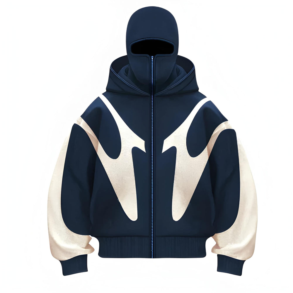 Men's Full-Zip Hoodie with Graphic Design - Modern Streetwear - Blue