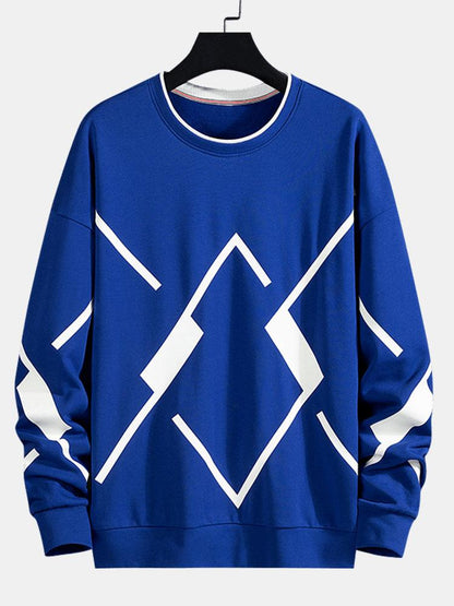 Men's Geometric Print Crew Neck Sweatshirt in blue, Relaxed Fit