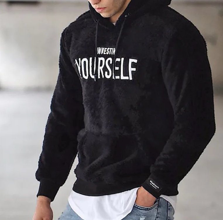 Men's Graphic Hoodie with Inspirational Text - Relaxed Fit - Black
