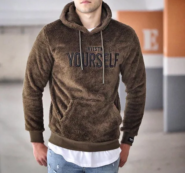 Men's Graphic Hoodie with Inspirational Text - Relaxed Fit - Brown