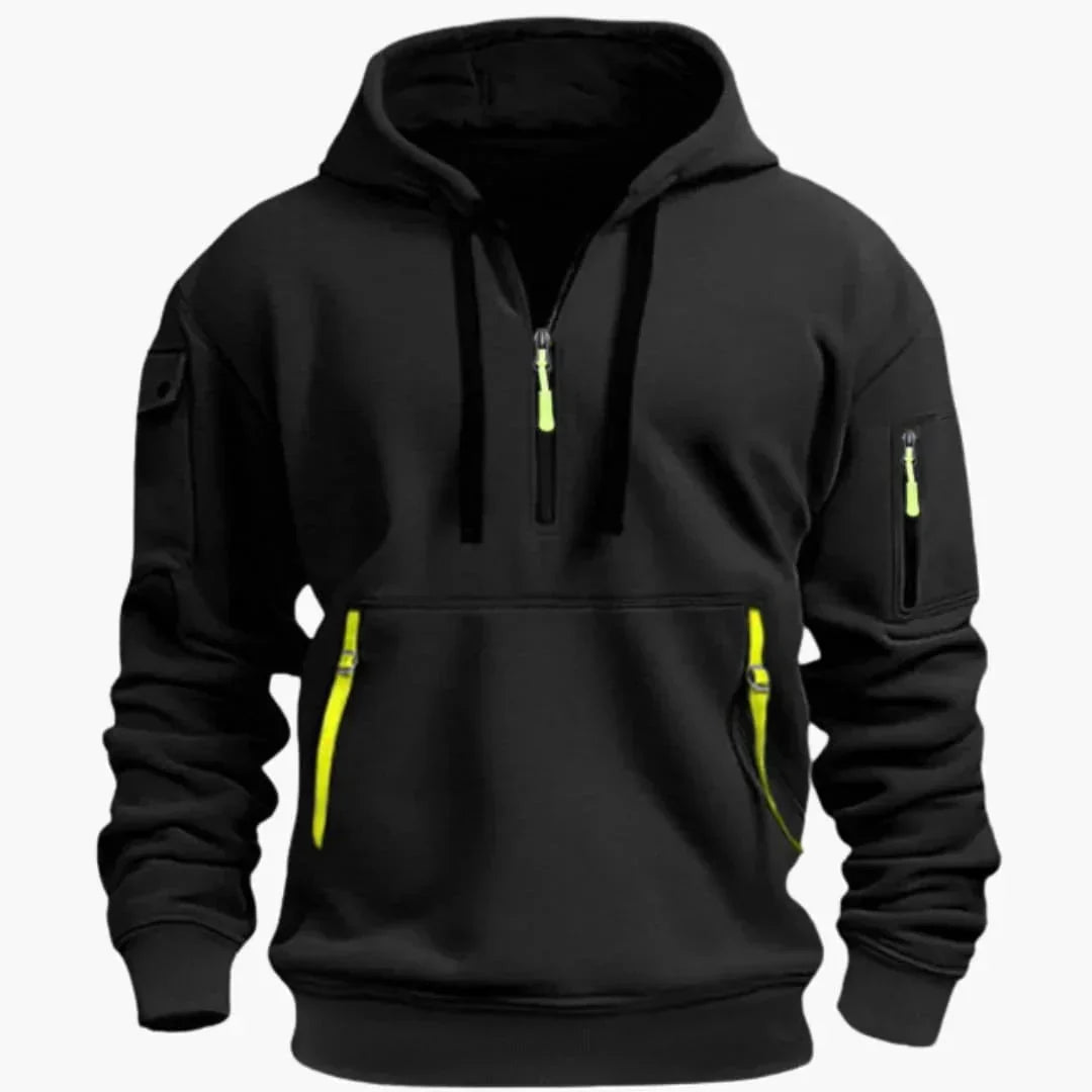 Men's Half-Zip Hoodie with Zip Pockets in black, Structured Knit
