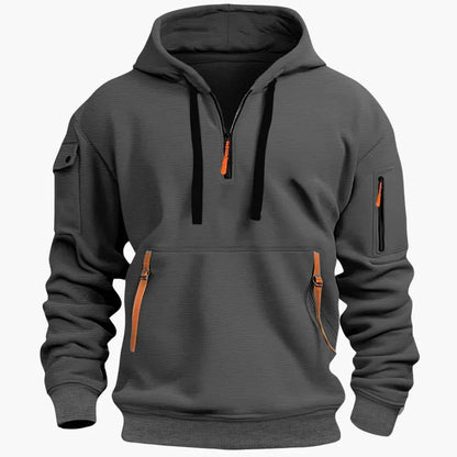 Men's Half-Zip Hoodie with Zip Pockets in dark grey, Structured Knit