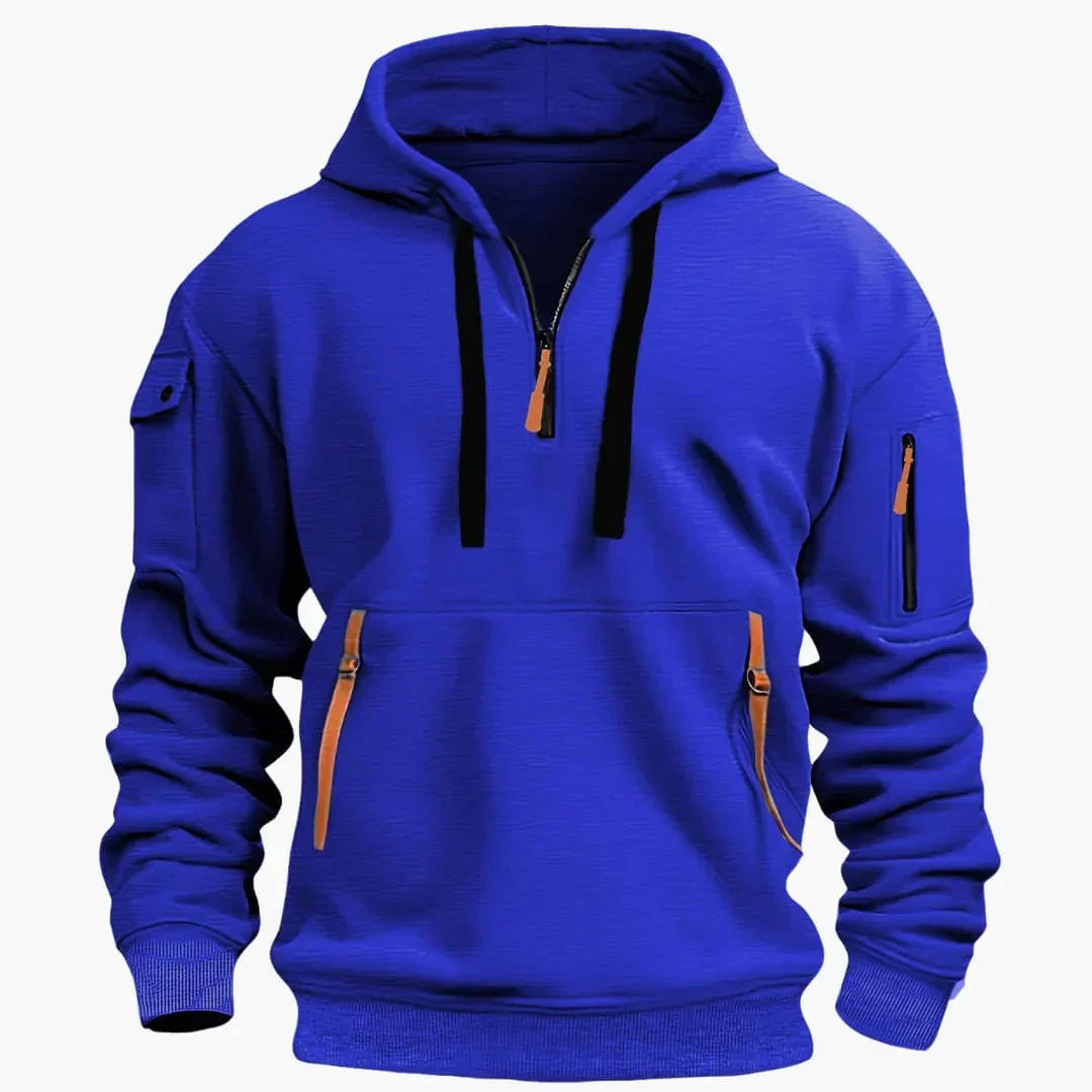 Men's Half-Zip Hoodie with Zip Pockets - Structured Knit
