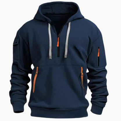 Men's Half-Zip Hoodie with Zip Pockets in navy, Structured Knit
