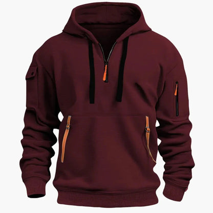 Men's Half-Zip Hoodie with Zip Pockets in red, Structured Knit