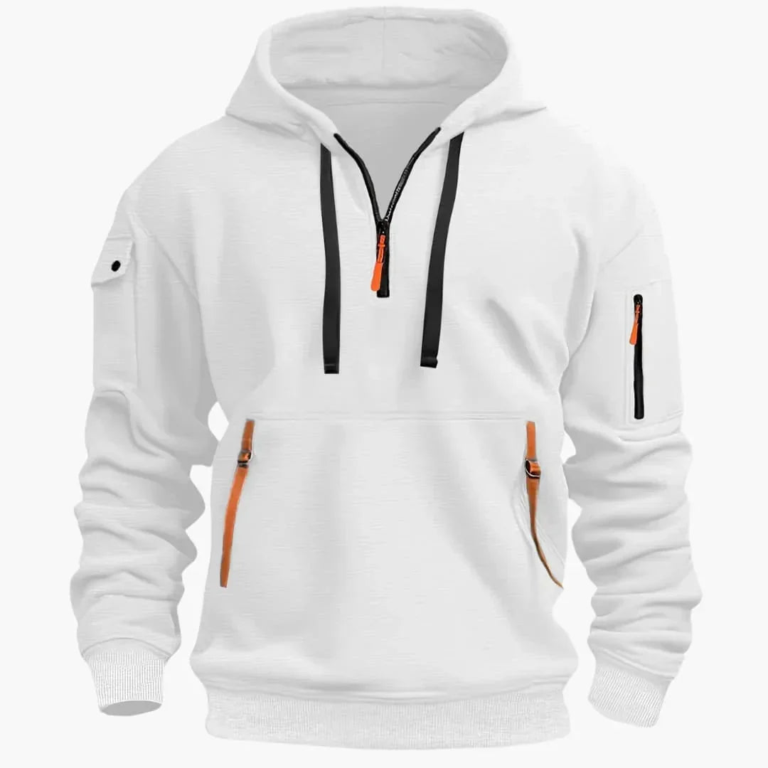 Men's Half-Zip Hoodie with Zip Pockets in white, Structured Knit