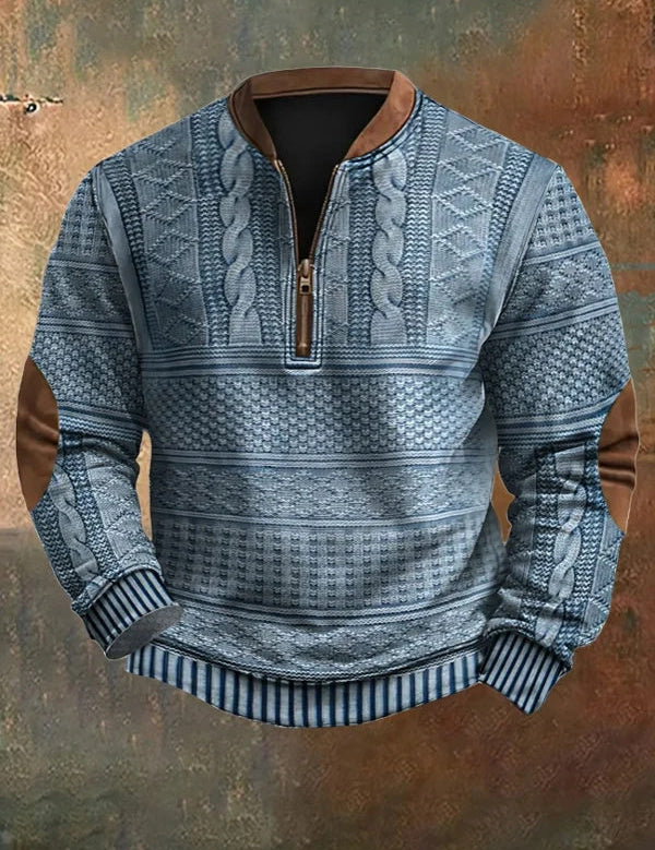 Men's Half-Zip Knit Sweater - Classic Warmth & Versatile Style - Blue