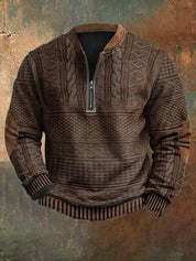 Men's Half-Zip Knit Sweater - Classic Warmth & Versatile Style - Brown