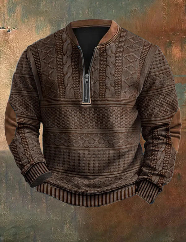 Men's Half-Zip Knit Sweater - Classic Warmth & Versatile Style - Brown