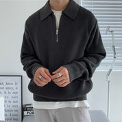 Men's Half-Zip Pullover Sweater - Relaxed Fit Casual - Black
