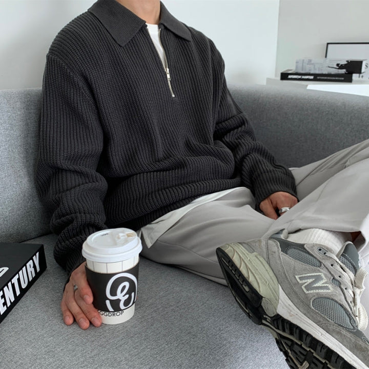 Men's Half-Zip Pullover Sweater - Relaxed Fit Casual