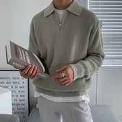 Men's Half-Zip Pullover Sweater - Relaxed Fit Casual - Grey