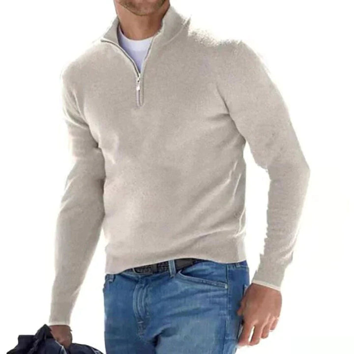 Men's Half-Zip Sweater - Casual Comfort Knit - Apricot