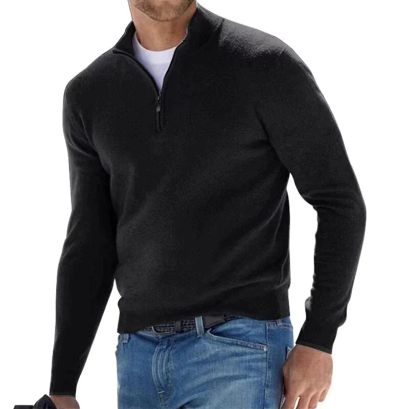 Men's Half-Zip Sweater - Casual Comfort Knit - Black