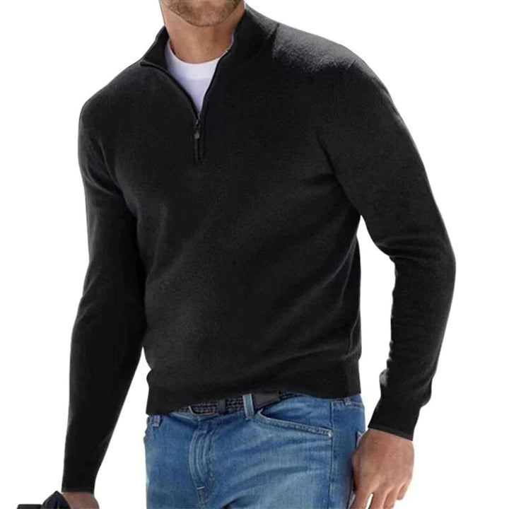 Men's Half-Zip Sweater - Casual Comfort Knit - Black