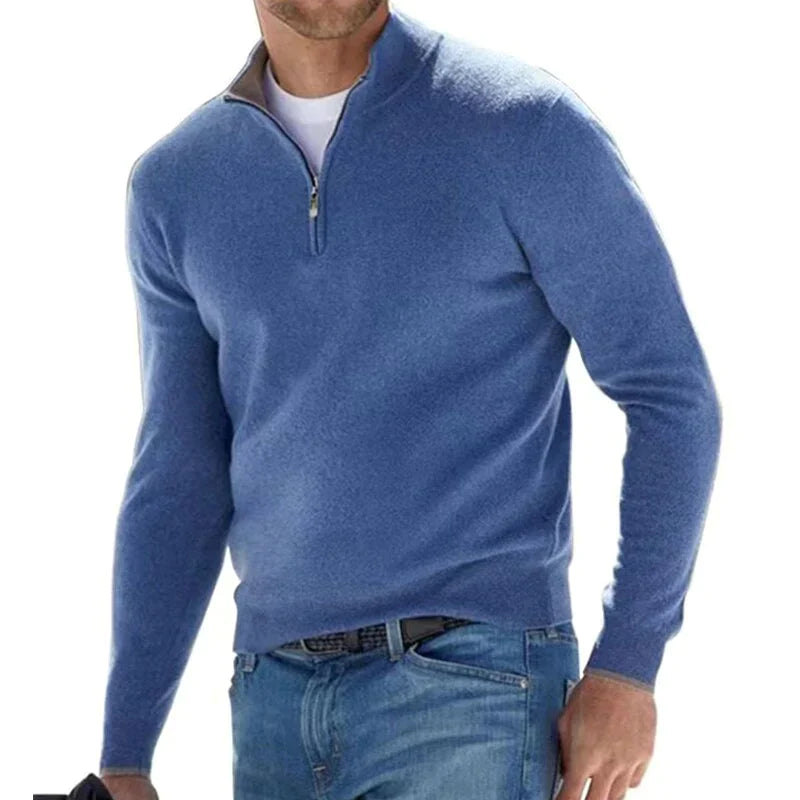 Men's Half-Zip Sweater - Casual Comfort Knit - Blue