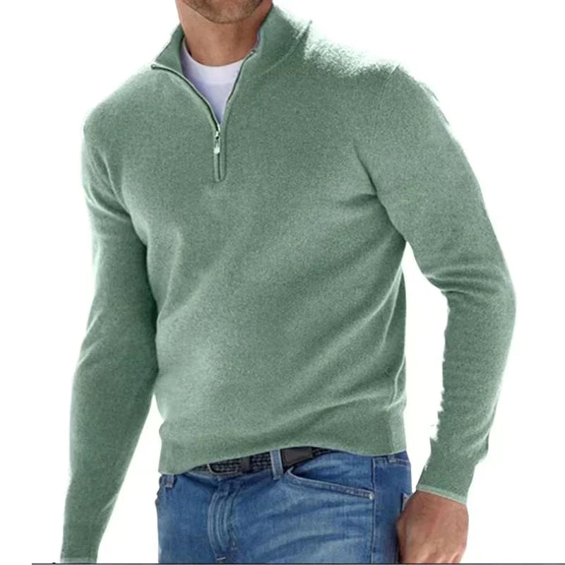 Men's Half-Zip Sweater - Casual Comfort Knit - Green