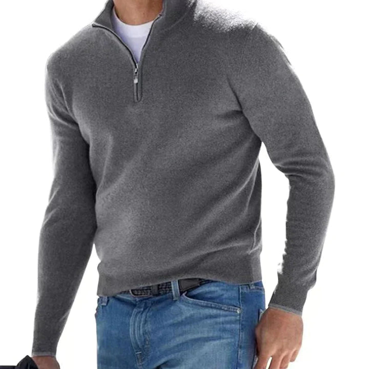 Men's Half-Zip Sweater - Casual Comfort Knit - Grey