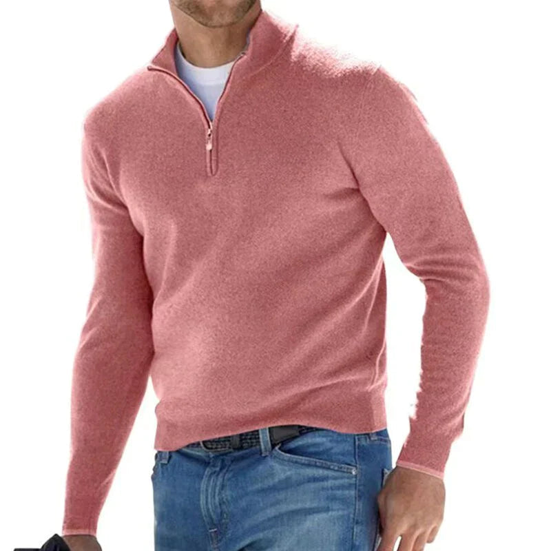 Men's Half-Zip Sweater - Casual Comfort Knit - Pink