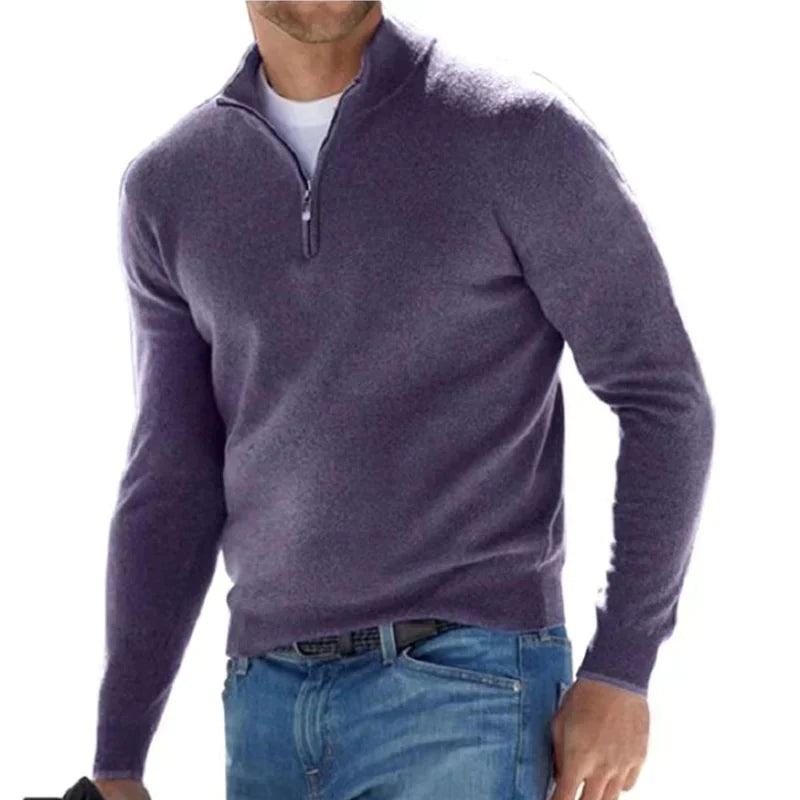 Men's Half-Zip Sweater - Casual Comfort Knit - Purple