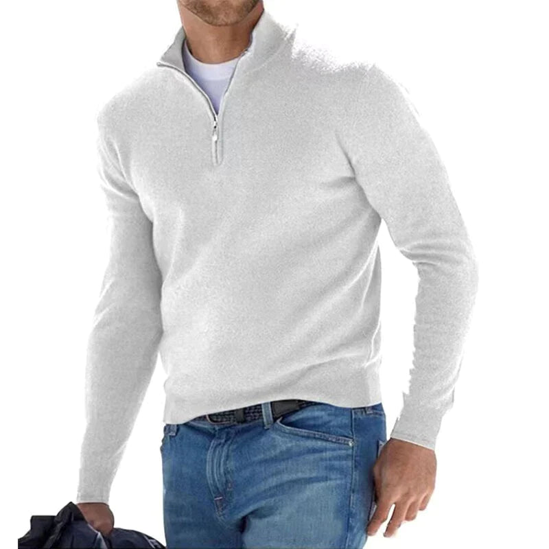 Men's Half-Zip Sweater - Casual Comfort Knit - White