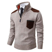 Men's Half Zip Sweater – Fine Knit Crewneck - Beige