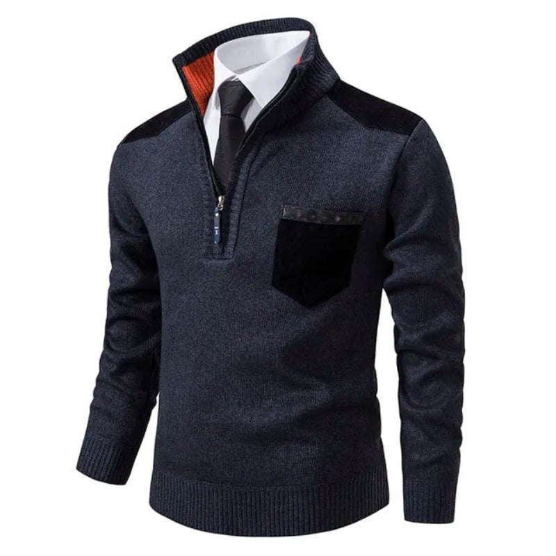 Men's Half Zip Sweater – Fine Knit Crewneck - Blue