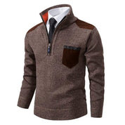 Men's Half Zip Sweater – Fine Knit Crewneck - Brown