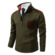 Men's Half Zip Sweater – Fine Knit Crewneck - Green