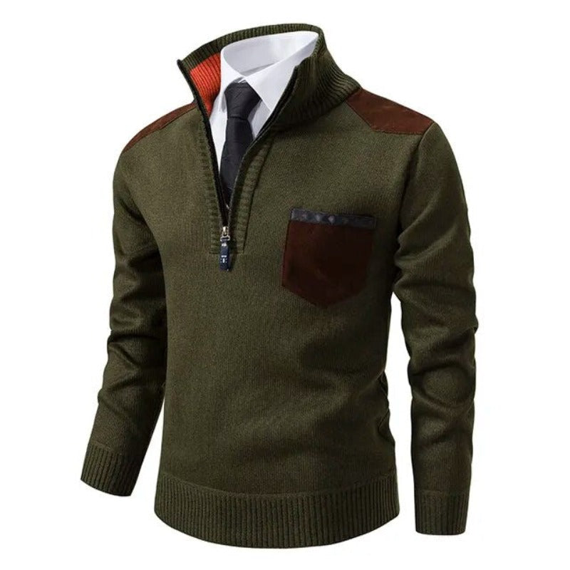 Men's Half Zip Sweater – Fine Knit Crewneck - Green