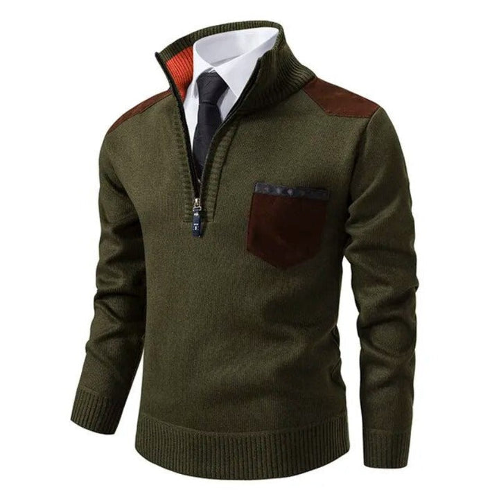 Men's Half Zip Sweater – Fine Knit Crewneck - Green