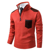 Men's Half Zip Sweater – Fine Knit Crewneck - Orange