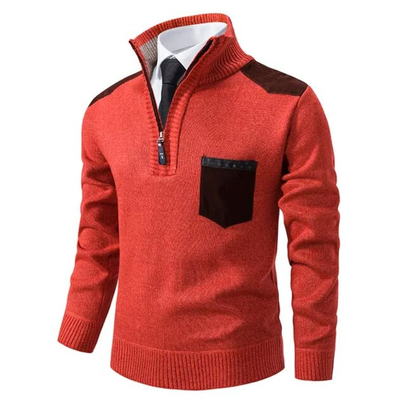 Men's Half Zip Sweater – Fine Knit Crewneck - Orange