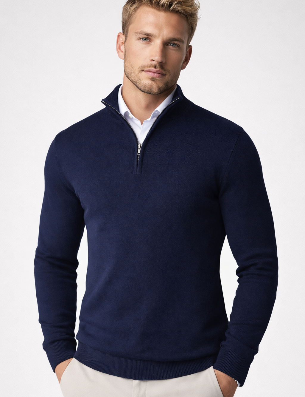 Men's Half-Zip Sweater - Soft Knit Crewneck - Blue
