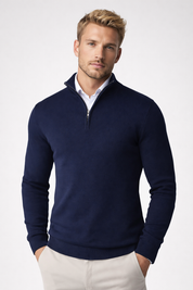 Men's Half-Zip Sweater - Soft Knit Crewneck - Blue