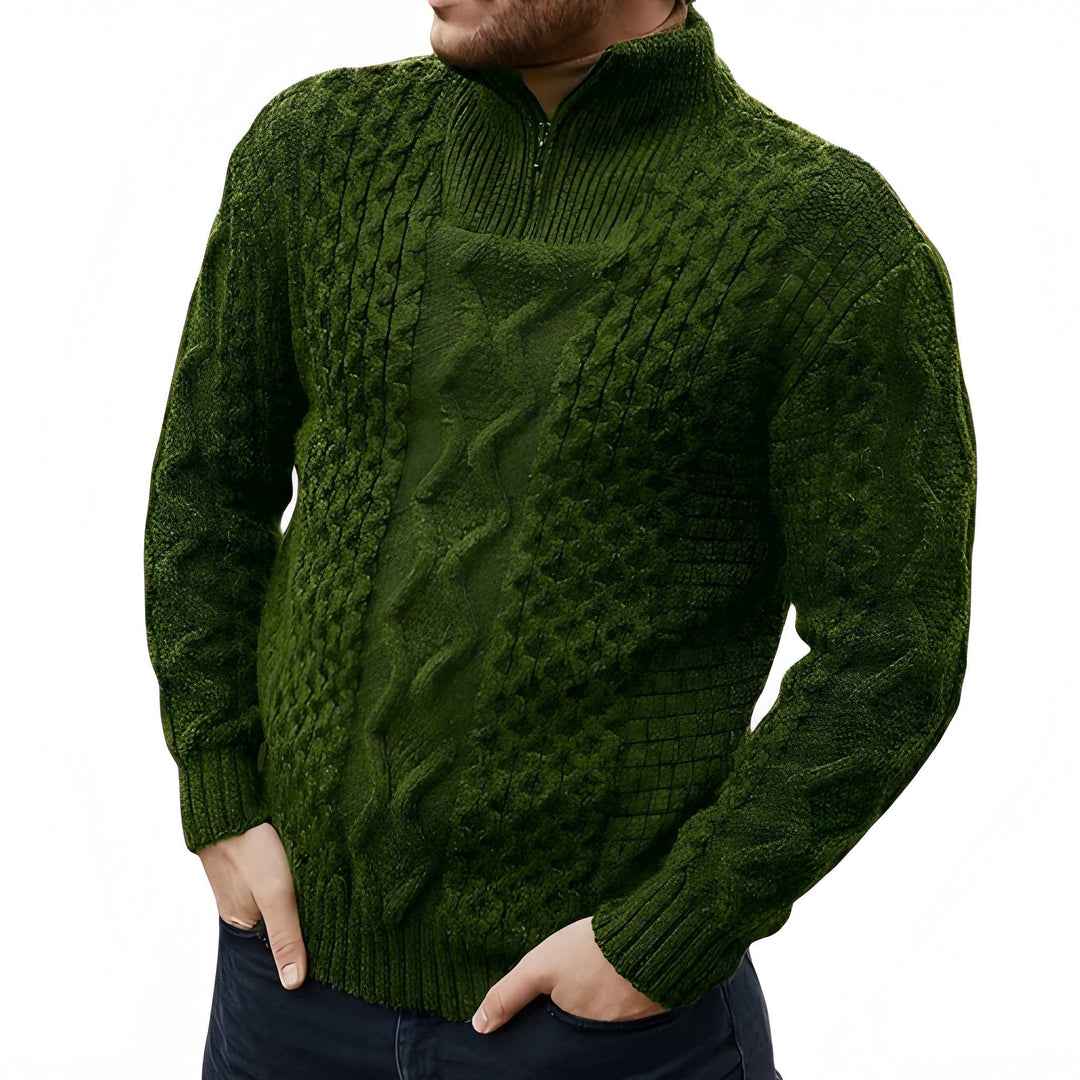 Men's Half-Zip Sweater with Stand Collar - Athletic Fit