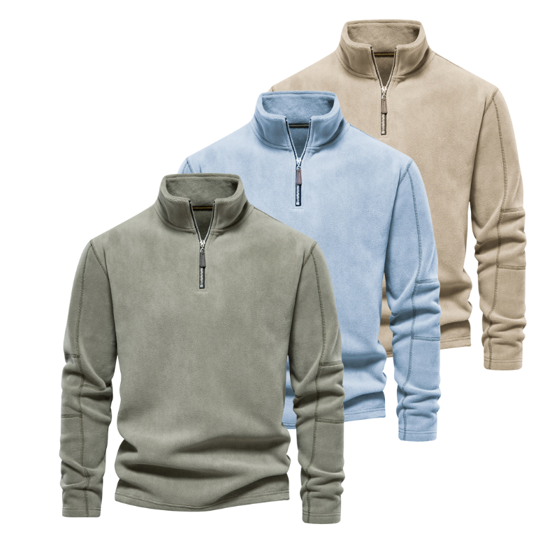 Men's Half-Zip Thermal Sweater - Warm Winter Knit - Blue-Green-Beige